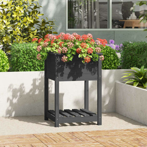 Bac à fleurs avec étagère - Jardinière pour extérieur/intérieur jardin terrasse balcon - Gris 54x54x81 cm Bois massif de pin Chic-873395 (1/5)