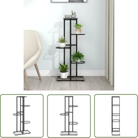 The Living Store Support pour plantes 5 niveaux 43x22x98 cm Noir Métal - Supports De Plantes - Étagères À Plantes - Jardinière Murale - Rangement Intérieur - Décoration Intérieure (1/5)