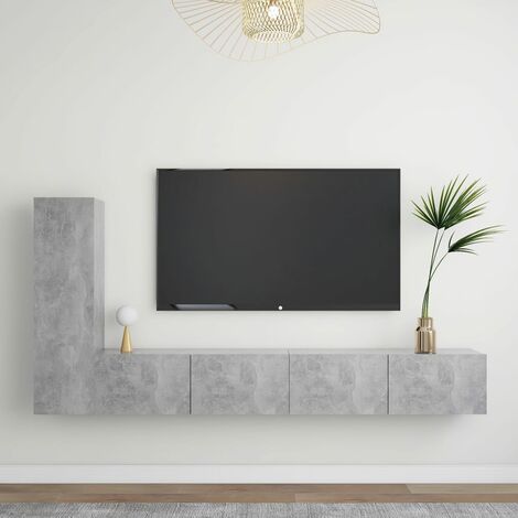 Ensemble de meuble TV 3 pcs, Étagère TV, Meuble de Salon, Gris béton Aggloméré OIB2643E (1/5)
