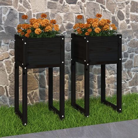 Lot de 2 Jardinières, Pots de Fleurs d'extérieur, Noir 40x40x81 cm Bois massif de pin OIB1675E (1/5)