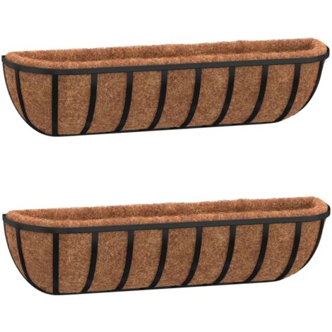 Jardinières murales 2 pcs, Pots de Fleurs d'extérieur, en coco noir 61x19x16 cm acier OIB2574E (1/5)