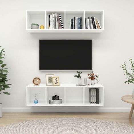 Meubles TV muraux 2 pcs pour Salon - Armoire TV Blanc Aggloméré BV538563 - BonneVie (1/5)
