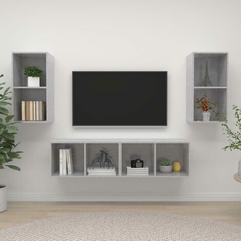 Meubles TV muraux 4 pcs Moderne - Meubles de rangement - Buffet Salon - Gris béton Aggloméré Chic-569648 (1/5)