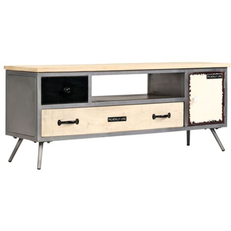 Meuble TV Moderne - Meuble de rangement - Buffet Salon - Bois de manguier massif et acier 120 x 30 x 45 cm Chic-845551 (1/5)