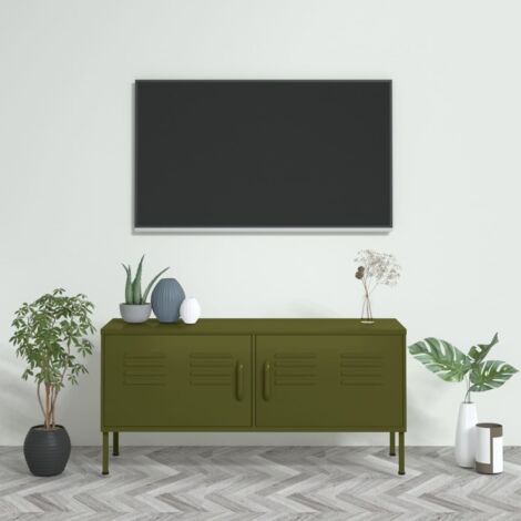 Meuble TV Moderne - Meuble de rangement - Buffet Salon - Vert olive 105x35x50 cm Acier Chic-795661 (1/5)