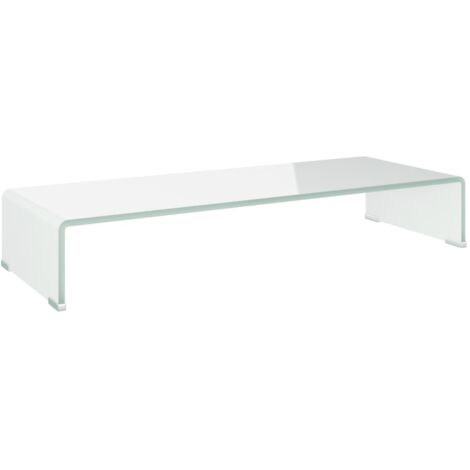 Meuble TV Support pour moniteur, Étagère TV, Meuble de Salon, 80 x 30 x 13 cm Verre Blanc OIB7902E (1/5)
