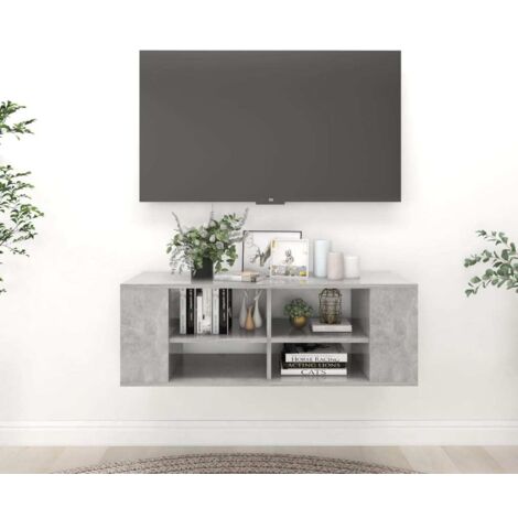 Meuble TV mural Moderne - Meuble de rangement - Buffet Salon - Gris béton 102x35x35 cm Aggloméré Chic-856076 (1/5)