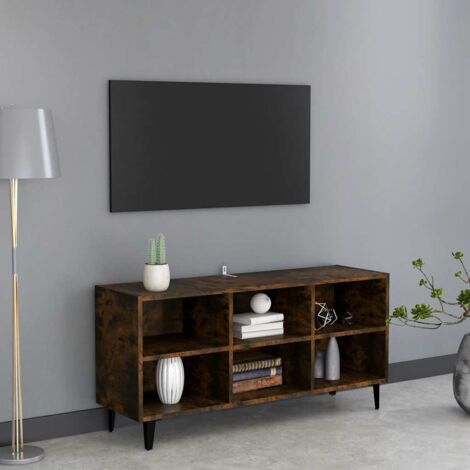 Meuble TV Moderne - Meuble de rangement - Buffet Salon - avec pieds en métal Chêne fumé 103,5x30x50 cm Chic-482010 (1/5)