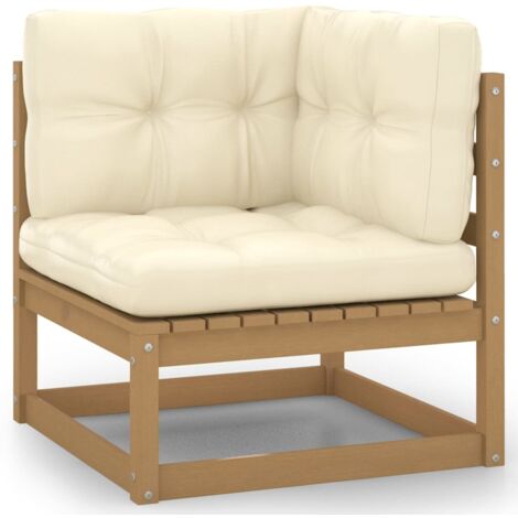 Canapé d'angle de jardin - Salon de jardin - Banc de jardin - avec coussins crème Bois de pin massif Chic-244892 (1/5)
