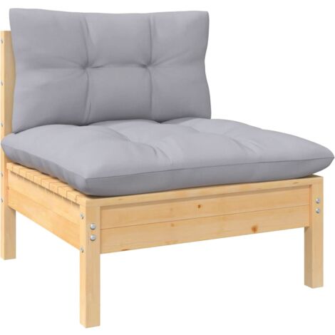 Canapé de jardin central - Salon de jardin - Banc de jardin - avec coussins gris Bois de pin massif Chic-987087 (1/5)
