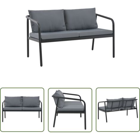The Living Store Canapé de jardin à 2 places avec coussins Gris Aluminium - Canapé De Jardin - Canapé Deux Places - Mobilier De Jardin - Salon De Jardin - Meubles D'extérieur (1/5)