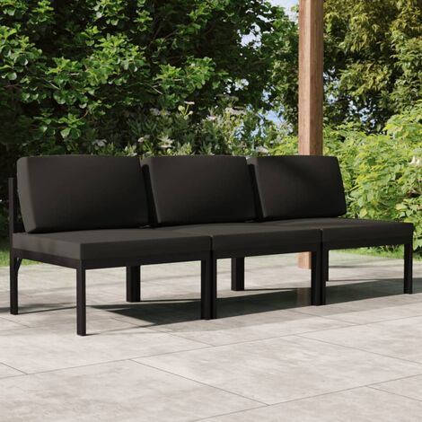 Canapé fixe 3 places de jardin Canapé relax - Banc de jardin avec coussins Aluminium Anthracite BV517175 - BonneVie (1/5)