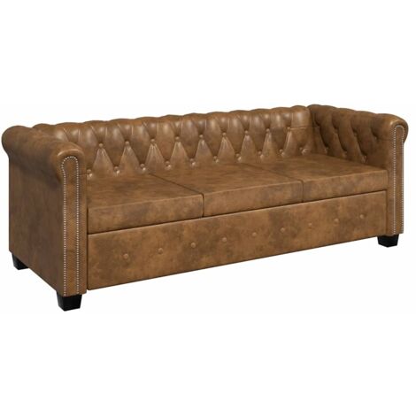 Canapé Chesterfield 3 places Contemporain - Sofa Divan Banquette - Cuir artificiel Marron Chic-818539