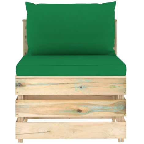 INLIFE Canapé central sectionnel avec coussins Bois imprégné de vert (1/5)
