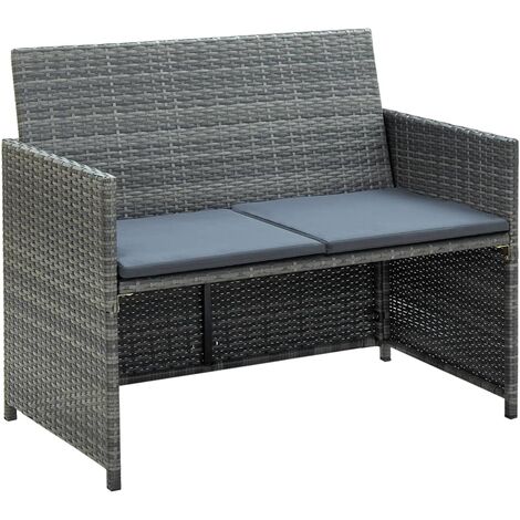 Canapé fixe 2 places de jardin - Salon de jardin - Banc de jardin - avec coussins Gris Résine tressée Chic-160327 (1/4)