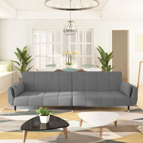 Canapé Convertible 2 places - Canapé-lit - Sofa Divan Banquette - avec deux oreillers Gris clair Velours Chic-782921 (1/5)