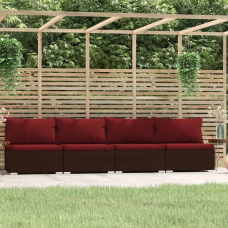 Canapé droit fixe 4 places Contemporain - Sofa Divan Banquette - avec coussins Marron Résine tressée Chic-186889 (1/5)