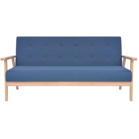 Canapé droit fixe 3 places, Canapé de relaxation Meuble de Salon, Tissu Bleu OIB2656E (1/5)