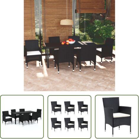 Ensemble Table et Chaise de Jardin - Mobilier à dîner de jardin et coussins 7pcs Résine tressée Noir BV114870 - BonneVie (1/5)