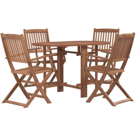 Ensemble Table et Chaise de Jardin 5 pcs - Mobilier à dîner d'extérieur pliable Bois d'acacia solide BV250164 - BonneVie (1/5)