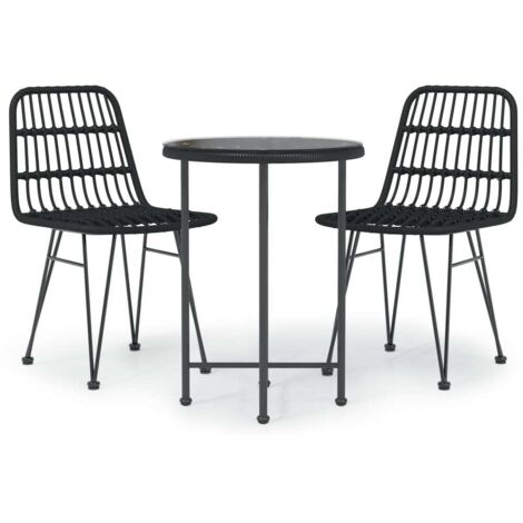 Salon de jardin 3 pcs - Mobilier de jardin - Ensemble Table à manger + 2 chaises Noir Résine tressée Chic-607120 (1/5)
