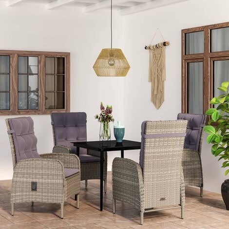 Ensemble Table et Chaise de Jardin - Ensemble de salle à manger de jardin et coussins 5pcs Gris/noir BV471959 - BonneVie (1/5)