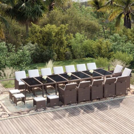 Ensemble Table et Chaise de Jardin 19 pcs - Ensemble à dîner de jardin coussins Résine tressée Marron BV736403 - BonneVie (1/5)