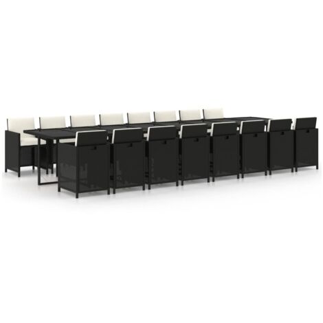 Ensemble à dîner de jardin coussins 17 pcs Noir Résine tressée (1/5)