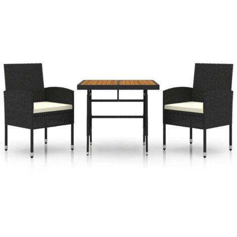 Lot de 3 Ensemble à dîner de jardin d'extérieur,Meubles Mobilier à dîner Résine tressée Noir -66523 (1/5)
