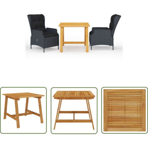 The Living Store Ensemble à manger de jardin 3 pcs Gris foncé - Salon De Jardin - Mobilier De Jardin - Table De Jardin - Chaises De Jardin - Acacia (1/5)