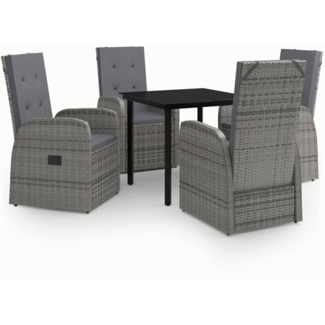 Ensemble Table et Chaise de Jardin 5 pcs - Ensemble de salle à manger de jardin avec coussins Gris BV724038 - BonneVie (1/5)