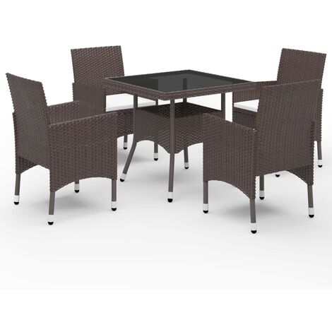 Salon de jardin 5 pcs - Mobilier de jardin - Mobilier à dîner de jardin Marron Résine tressée et verre Chic-261690 (1/5)