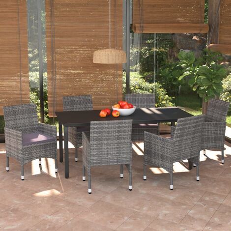 Salon de jardin 7 pcs - Mobilier de jardin - Mobilier à dîner de jardin Résine tressée Gris Chic-323971 (1/5)