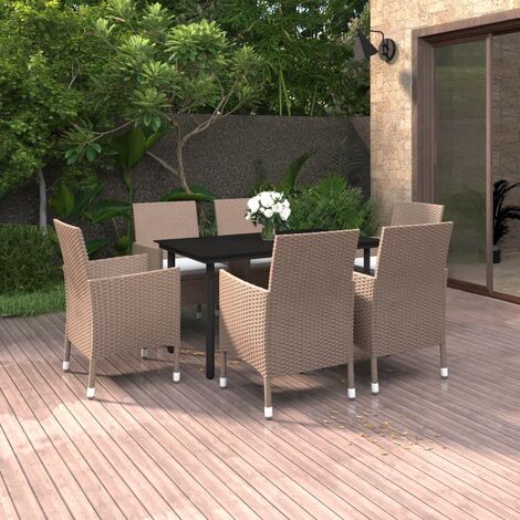 Ensemble Table et Chaise de Jardin 7 pcs - Ensemble à dîner de jardin coussins Résine tressée Verre BV406503 - BonneVie (1/5)