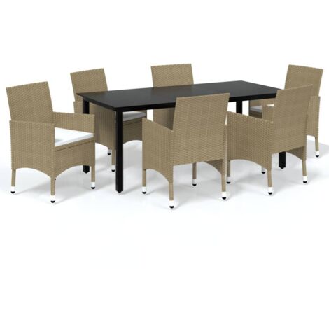 Salon de jardin 7 pcs - Mobilier de jardin - Meubles à dîner de jardin et coussins Poly rotin Beige Chic-193373 (1/5)