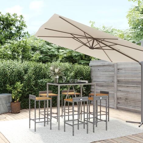 Ensemble Table de bar + 6 Chaises de bar de jardin - Salon de jardin - Mobilier de jardin - gris poly rotin/bois massif acacia Chic-568136 (1/5)