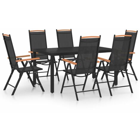 Ensemble Table et Chaise de Jardin 7 pcs - Ensemble de salle à manger de jardin Aluminium Noir BV757292 - BonneVie (1/5)