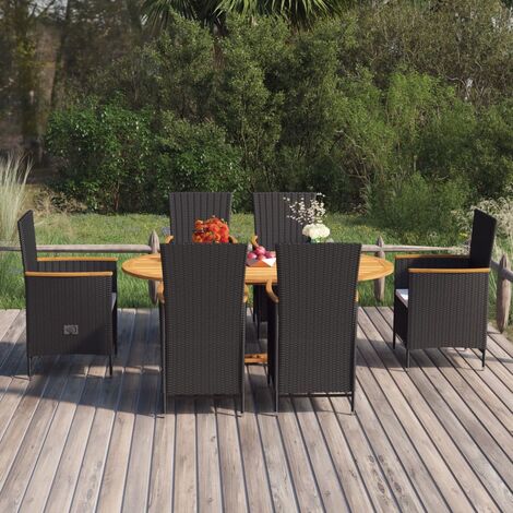 INLIFE Ensemble de salle à manger de jardin 7 pcs Résine tressée Noir (1/5)
