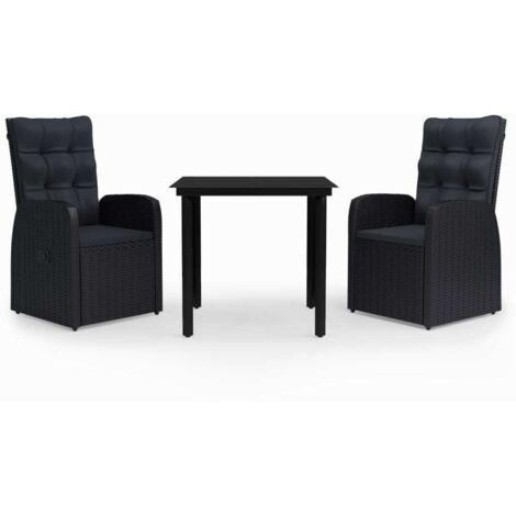 Ensemble Table et Chaise de Jardin 3 pcs - Ensemble de salle à manger de jardin avec coussins Noir BV494685 - BonneVie (1/5)
