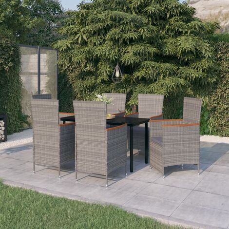 Salon de jardin 7 pcs - Mobilier de jardin - Ensemble de salle à manger de jardin avec coussins Gris Chic-266492 (1/5)