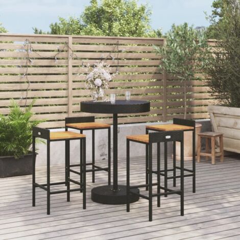 Ensemble Table de bar + 4 Chaises de bar de jardin - Table Haute avec 4 Tabourets noir poly rotin/bois massif acacia BV571345 - BonneVie (1/5)