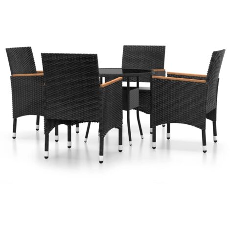 Mobilier de salle à manger de jardin 5 pièces résine tressée noir (1/5)
