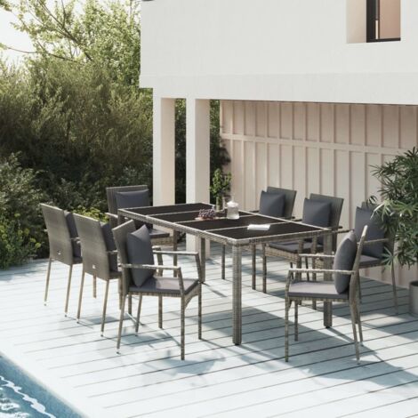 Salon de jardin 9 pcs - Mobilier de jardin - Ensemble Table à manger + 8 chaises avec coussins Gris Chic-897006 (1/5)