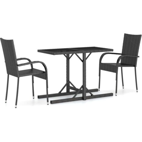 Ensemble Table et Chaise de Jardin 3 pcs - Ensemble de salle à manger de jardin Noir BV713157 - BonneVie (1/5)