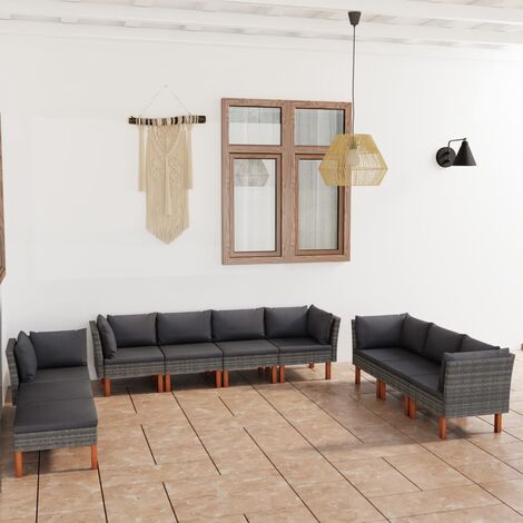 Salon de jardin 10 pcs Ensemble Table et Chaise de Jardin - avec coussins Résine tressée Gris BV847448 - BonneVie (1/5)