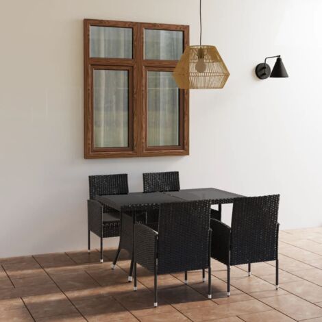 Salon de jardin 5 pcs - Mobilier de jardin - Ensemble à dîner de jardin Résine tressée Noir Chic-733761 (1/5)
