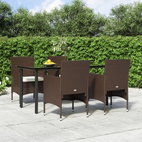 Ensemble Table et Chaise de Jardin et coussins 5 pcs - Meuble de jardin Marron/noir BV803755 - BonneVie (1/5)