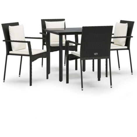 Salon de jardin avec coussins 5 pcs - Mobilier de jardin - Mobilier à dîner de jardin  Noir Résine tressée Chic-968209 (1/5)