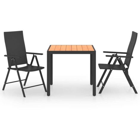 Ensemble Table et Chaise de Jardin 3 pcs - Ensemble de salle à manger de jardin Noir et marron BV557130 - BonneVie (1/5)