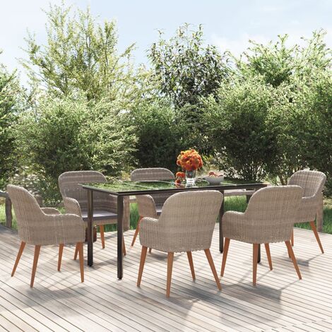 Salon de jardin 7 pcs - Mobilier de jardin - Mobilier de salle à manger de jardin et coussins Marron Chic-140516 (1/5)